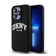   DKNY Liquid Silicone White Printed Logo Apple iPhone 13 Pro / 13 Magsafe hátlap tok, fekete, DKHMP13LSNYACH
