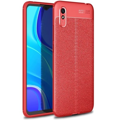 Huawei P Smart (2020), Szilikon tok, bőrhatású, varrásminta, piros