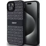   DKNY PU Leather Repeat Pattern Tonal Stripe Apple iPhone 15 Plus hátlap tok, fekete