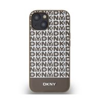   DKNY PU Leather Repeat Pattern Bottom Stripe Apple iPhone 13 Magsafe kompatibilis hátlap tok, barna