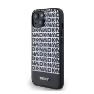   DKNY PU Leather Repeat Pattern Bottom Stripe Apple iPhone 14 Magsafe kompatibilis hátlap tok, fekete