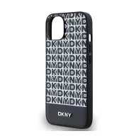   DKNY PU Leather Repeat Pattern Bottom Stripe Apple iPhone 14 Magsafe kompatibilis hátlap tok, fekete