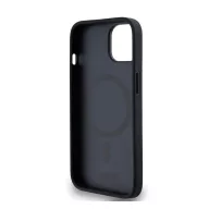   DKNY PU Leather Repeat Pattern Bottom Stripe Apple iPhone 14 Magsafe kompatibilis hátlap tok, fekete