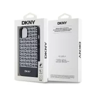   DKNY PU Leather Repeat Pattern Bottom Stripe Apple iPhone 14 Magsafe kompatibilis hátlap tok, fekete
