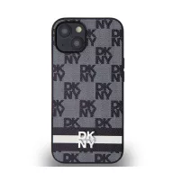   DKNY PU Leather Checkered Pattern and Stripe Apple iPhone 14 hátlap tok, fekete