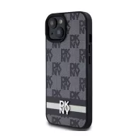   DKNY PU Leather Checkered Pattern and Stripe Apple iPhone 15 hátlap tok, fekete