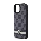 DKNY PU Leather Checkered Pattern and Stripe Apple iPhone 15 hátlap tok, fekete