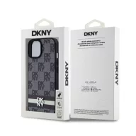   DKNY PU Leather Checkered Pattern and Stripe Apple iPhone 15 hátlap tok, fekete