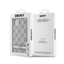 DKNY PU Leather Checkered Pattern and Stripe Apple iPhone 15 hátlap tok, bézs