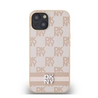   DKNY PU Leather Checkered Pattern and Stripe Apple iPhone 13 hátlap tok, rózsaszín