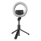 Selfie bot, 19 - 90 cm, 360°-ban forgatható, exponáló gombbal, bluetooth-os, tripod funkció, világítással, fekete