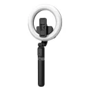 Selfie bot, 19 - 90 cm, 360°-ban forgatható, exponáló gombbal, bluetooth-os, tripod funkció, világítással, fekete