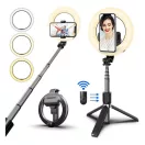 Selfie bot, 19 - 90 cm, 360°-ban forgatható, exponáló gombbal, bluetooth-os, tripod funkció, világítással, fekete