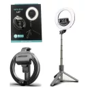 Selfie bot, 19 - 90 cm, 360°-ban forgatható, exponáló gombbal, bluetooth-os, tripod funkció, világítással, fekete