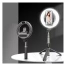 Selfie bot, 19 - 90 cm, 360°-ban forgatható, exponáló gombbal, bluetooth-os, tripod funkció, világítással, fekete