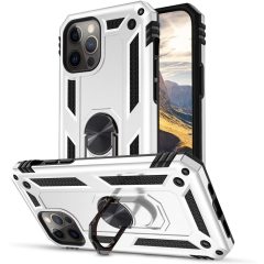   Xiaomi Poco M3, Műanyag hátlap védőtok, közepesen ütésálló, szilikon belső, telefontartó gyűrű, Defender, ezüst