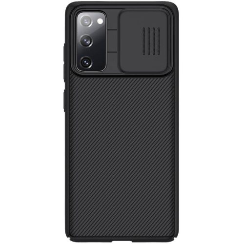 Samsung Galaxy S20 FE / S20 FE 5G SM-G780 / G781, Műanyag hátlap védőtok, közepesen ütésálló, kamera védelem, csíkos minta, Nillkin CamShield, fekete