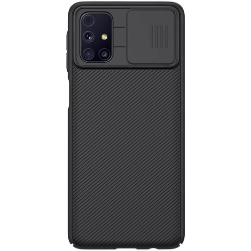 Samsung Galaxy M31s SM-M317F, Műanyag hátlap védőtok, közepesen ütésálló, kamera védelem, csíkos minta, Nillkin CamShield, fekete