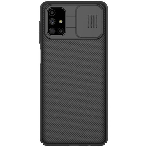 Samsung Galaxy M51 SM-M515F, Műanyag hátlap védőtok, közepesen ütésálló, kamera védelem, csíkos minta, Nillkin CamShield, fekete
