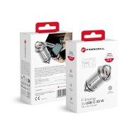   Forcell F-energy Mini autós szivargyújtó töltő 2xUSB-C, PD, 30W, ezüst