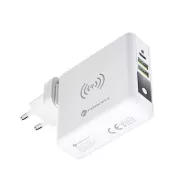   Forcell 4in1 univerzális töltő, Power bank / külső akkumulátor / power bank vezeték nélküli töltéssel, USB/USB-C, (15W/8000mAh) fehér