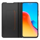 Xiaomi Redmi 12 4G/5G bőr hatású oldalra nyíló gyári tok karpánttal, fekete