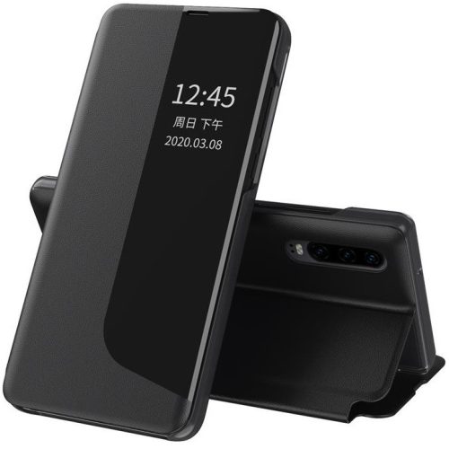Huawei P20 Pro, Oldalra nyíló tok, stand, hívás mutatóval, Wooze FashionBook, fekete