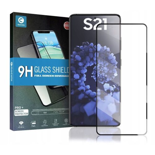 Samsung Galaxy S21 5G SM-G991, Kijelzővédő fólia, ütésálló fólia (az íves részre is!), Tempered Glass (edzett üveg), Full Glue, Mocolo TG+, fekete