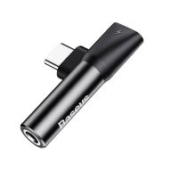 Baseus USB-C-USB-C+Mini Jack 3,5 mm audio adapter, fekete