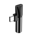 Baseus USB-C-USB-C+Mini Jack 3,5 mm audio adapter, fekete