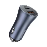   Baseus Golden Contactor Pro autós szivargyújtó töltő, USB-A + USB-C, QC4.0, PD, SCP, 40W, szürke