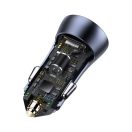 Baseus Golden Contactor Pro autós szivargyújtó töltő, USB-A + USB-C, QC4.0, PD, SCP, 40W, szürke