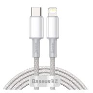   Baseus USB-C / Lightning töltő- és adatkábel, nagy sűrűségű fonott, 20 W, PD, 2 m, fehér