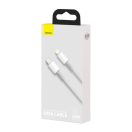 Baseus USB-C / Lightning töltő- és adatkábel, nagy sűrűségű fonott, 20 W, PD, 2 m, fehér