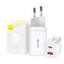Baseus Super Si Pro gyorstöltő USB-A+ USB-AUSB-C, 30W, fehér