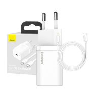   Baseus Super Si gyorstöltő 1C 20W adapter 1 m-es USB-C / Lightning kábellel, fehér
