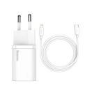 Baseus Super Si gyorstöltő 1C 20W adapter 1 m-es USB-C / Lightning kábellel, fehér