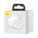 Baseus Super Si gyorstöltő 1C 20W adapter 1 m-es USB-C / Lightning kábellel, fehér