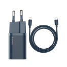 Baseus Super Si gyorstöltő 1C 20W, 1 m-es USB-C / Lightning kábellel, kék