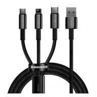   Baseus Tungsten Gold 3in1 USB-kábel, USB / micro-USB / USB-C / Lightning, 3,5 A, 1,5 m, fekete