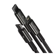   Baseus Tungsten Gold 3in1 USB-kábel, USB / micro-USB / USB-C / Lightning, 3,5 A, 1,5 m, fekete