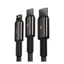 Baseus Tungsten Gold 3in1 USB-kábel, USB / micro-USB / USB-C / Lightning, 3,5 A, 1,5 m, fekete