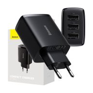 Baseus kompakt gyorstöltő 3x USB, 17W, Fekete