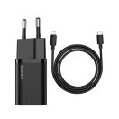 Baseus Super Si USB-AUSB-C gyorstöltő 1 m-es USB-AUSB-C-Lightning kábellel, 20W, fekete