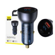   Baseus autós szivargyújtó töltő digitális kijelzővel, USB-A + USB-C, QC3.0+PD, 5A, 65W, fekete