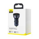 Baseus autós szivargyújtó töltő digitális kijelzővel, USB-A + USB-C, QC3.0+PD, 5A, 65W, fekete
