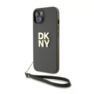   DKNY PU Leather Stack Logo Apple iPhone 15 hátlap tok csuklópánttal, barna
