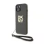 DKNY PU Leather Stack Logo Apple iPhone 15 hátlap tok csuklópánttal, barna