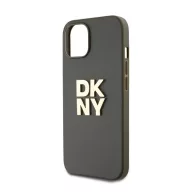   DKNY PU Leather Stack Logo Apple iPhone 15 hátlap tok csuklópánttal, barna