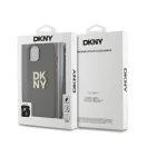 DKNY PU Leather Stack Logo Apple iPhone 15 hátlap tok csuklópánttal, barna